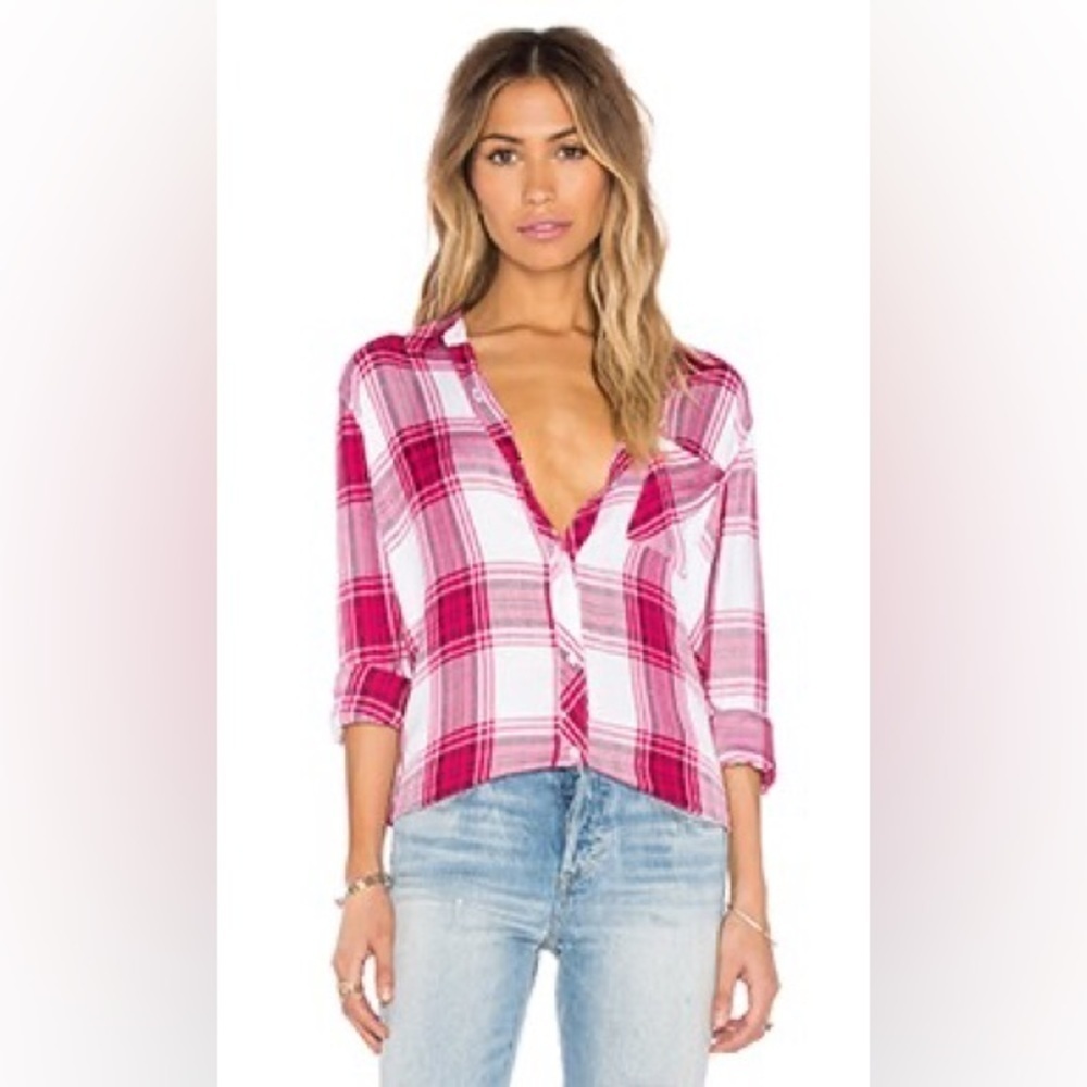 Rails Button Down Shirt In Raspberry & White Size… - image 1